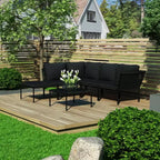 vidaXL Set Lounge da Esterno a 6 Pezzi con Cuscini - Set di Mobili Modulari Neri in PVC con Telaio in Acciaio - Ideale per Giardino, Patio e Spazi Esterni
