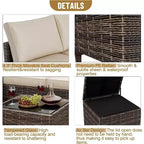 Ensemble de meubles de patio Acekool 4 pièces en osier PE noir avec table de rangement, canapé sectionnel, plateau en verre et coussins beiges pour espaces extérieurs