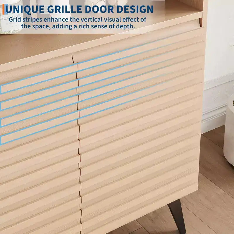 Buffet en bois cannelé de 71 cm avec étagères réglables et portes pour cuisine, salle à manger, appartements