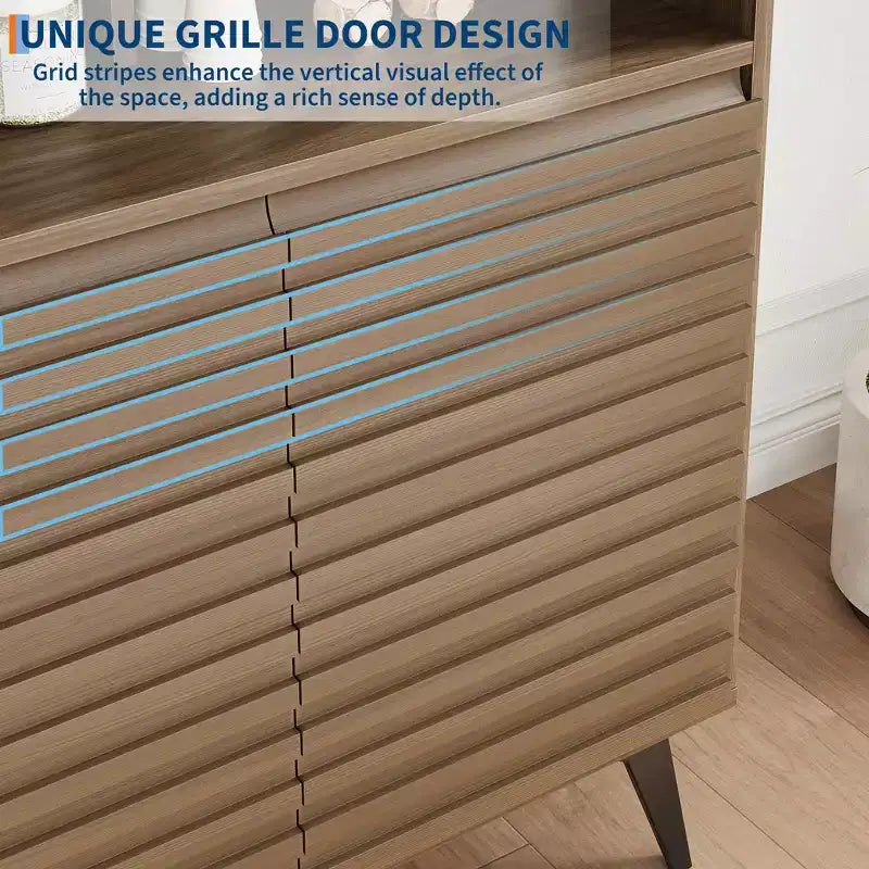 Madia a buffet scanalata da 71 cm, armadietto sottile in legno con ripiani regolabili e ante per cucina, sala da pranzo, appartamenti