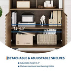 Buffet en bois cannelé de 71 cm avec étagères réglables et portes pour cuisine, salle à manger, appartements