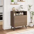 28 Inch Fluted Sideboard Buffet Cabinet, Slim Wood Storage Cabinet with Adjustable Shelves & Doors for Kitchen, Dining Room, Apartments