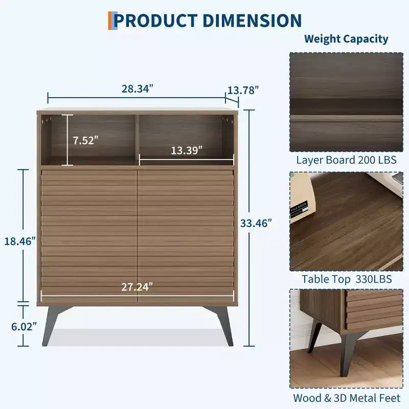 Mobile Contenitore Scanalato, Credenza a Buffet con Ante e Ripiani Regolabili per Cucina, Ingresso
