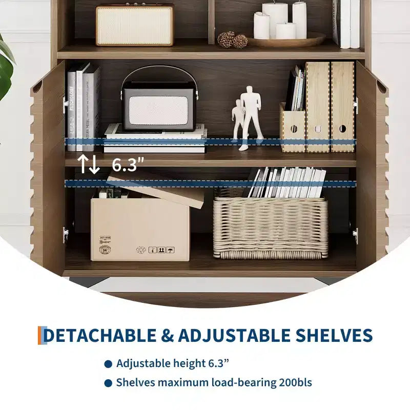 Mobile Contenitore Scanalato, Credenza a Buffet con Ante e Ripiani Regolabili per Cucina, Ingresso