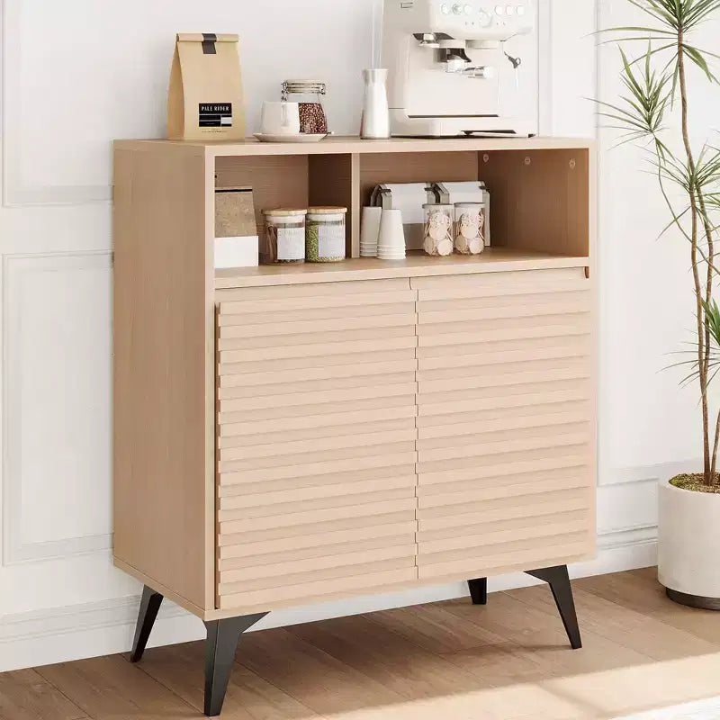 Mobile Contenitore Scanalato, Credenza a Buffet con Ante e Ripiani Regolabili per Cucina, Ingresso
