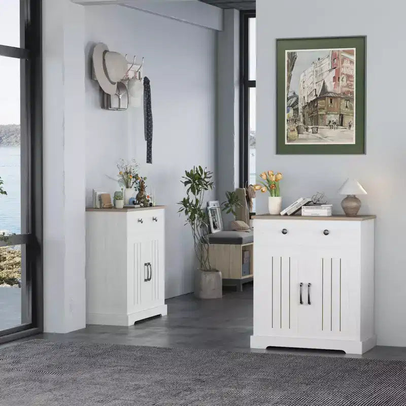 Mobile Credenza con 2 Ante e Cassetto, Mobile Cucina Moderno con Ripiano Regolabile, Tavolo Buffet in Legno per Soggiorno