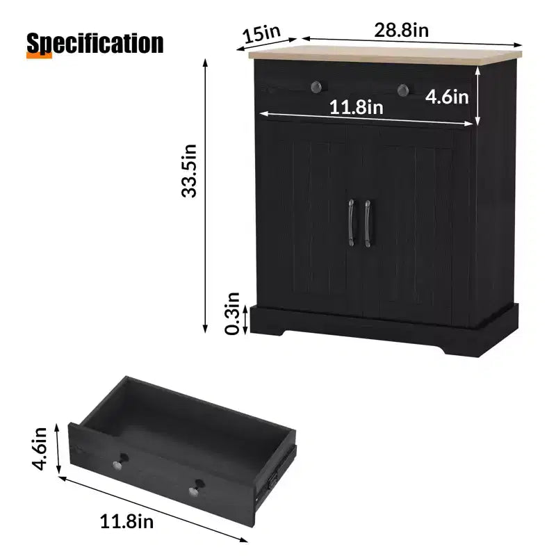 Mobile Credenza con 2 Ante e Cassetto, Mobile Cucina Moderno con Ripiano Regolabile, Tavolo Buffet in Legno per Soggiorno