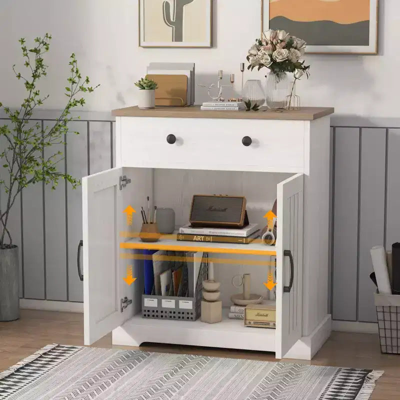 Mobile Credenza con 2 Ante e Cassetto, Mobile Cucina Moderno con Ripiano Regolabile, Tavolo Buffet in Legno per Soggiorno