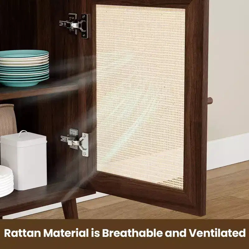PexFix Madia Credenza Mobile da Cucina con 3 Ante in Rattan e Ripiani Regolabili