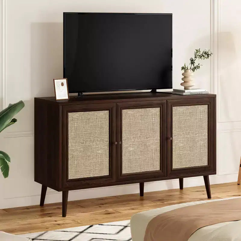 PexFix Madia Credenza Mobile da Cucina con 3 Ante in Rattan e Ripiani Regolabili