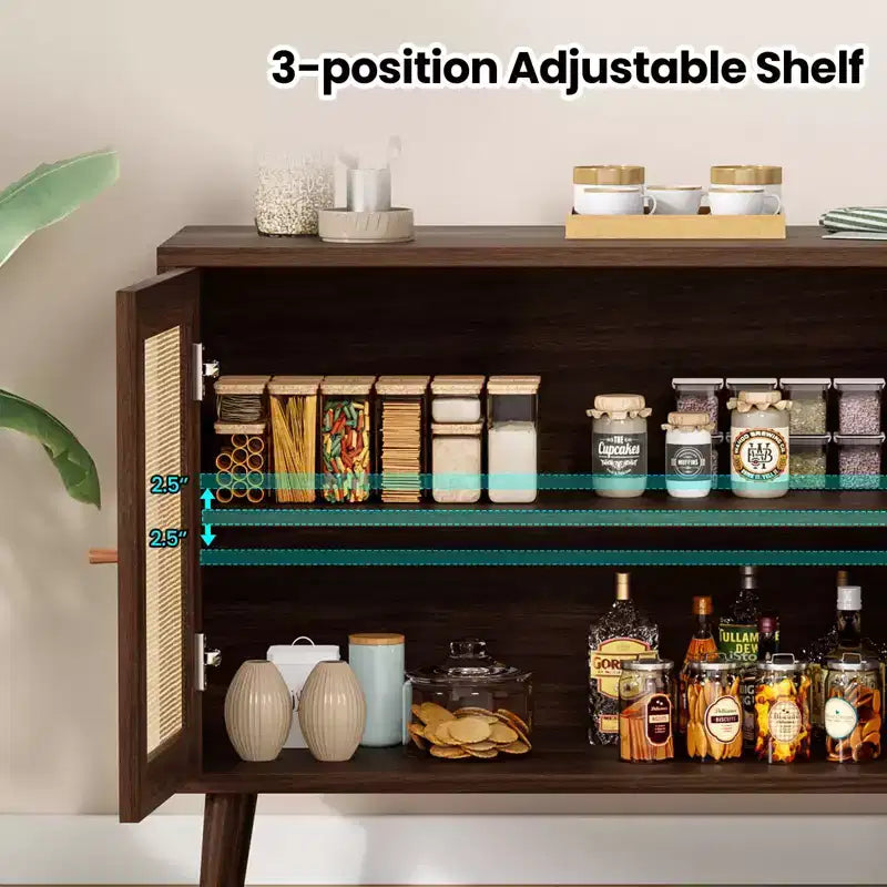 PexFix Madia Credenza Mobile da Cucina con 3 Ante in Rattan e Ripiani Regolabili