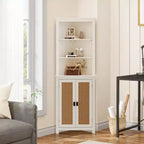 64 Tall Farmhouse Corner Cabinet with 2 Barn Doors | Multi-Purpose Buffet Pantry Adjustable Shelves White