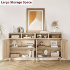Madia moderna in rattan - Armadietto a due ante con ripiani, 91 cm di altezza, Naturale