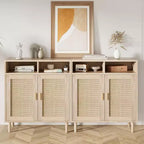 Madia moderna in rattan - Armadietto a due ante con ripiani, 91 cm di altezza, Naturale