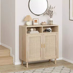 Madia moderna in rattan - Armadietto a due ante con ripiani, 91 cm di altezza, Naturale