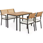 Costway Set di Mobili da Esterno 4 Pezzi con Legno di Acacia e Struttura in Metallo Ombrellone 1 tavolo