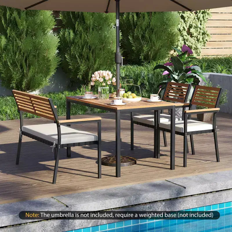 Costway Set di Mobili da Esterno 4 Pezzi con Legno di Acacia e Struttura in Metallo Ombrellone 1 tavolo