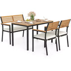 Costway Set di Mobili da Esterno 4 Pezzi con Legno di Acacia e Struttura in Metallo Ombrellone 1 tavolo