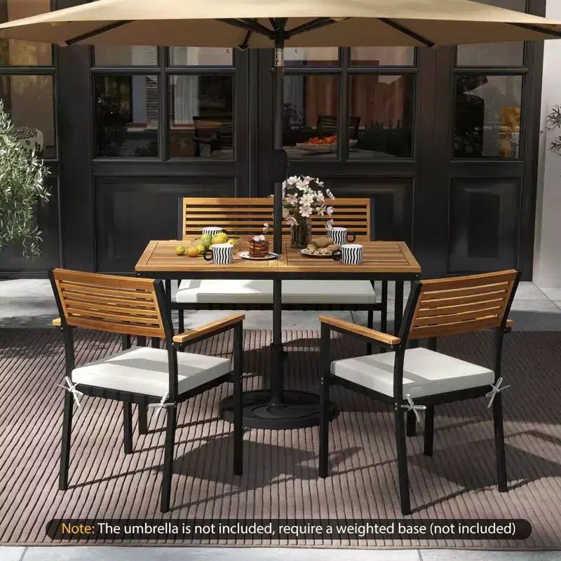 Costway Set di Mobili da Esterno 4 Pezzi con Legno di Acacia e Struttura in Metallo Ombrellone 1 tavolo