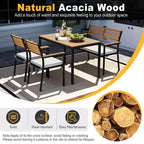 Costway Set di Mobili da Esterno 4 Pezzi con Legno di Acacia e Struttura in Metallo Ombrellone 1 tavolo