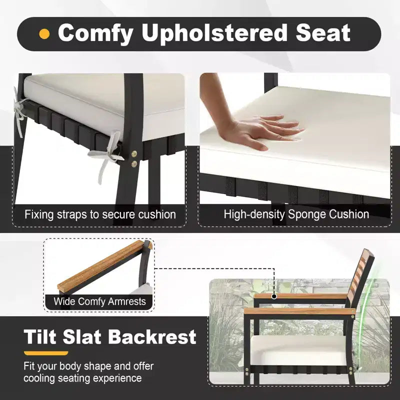 Costway Set di Mobili da Esterno 4 Pezzi con Legno di Acacia e Struttura in Metallo Ombrellone 1 tavolo