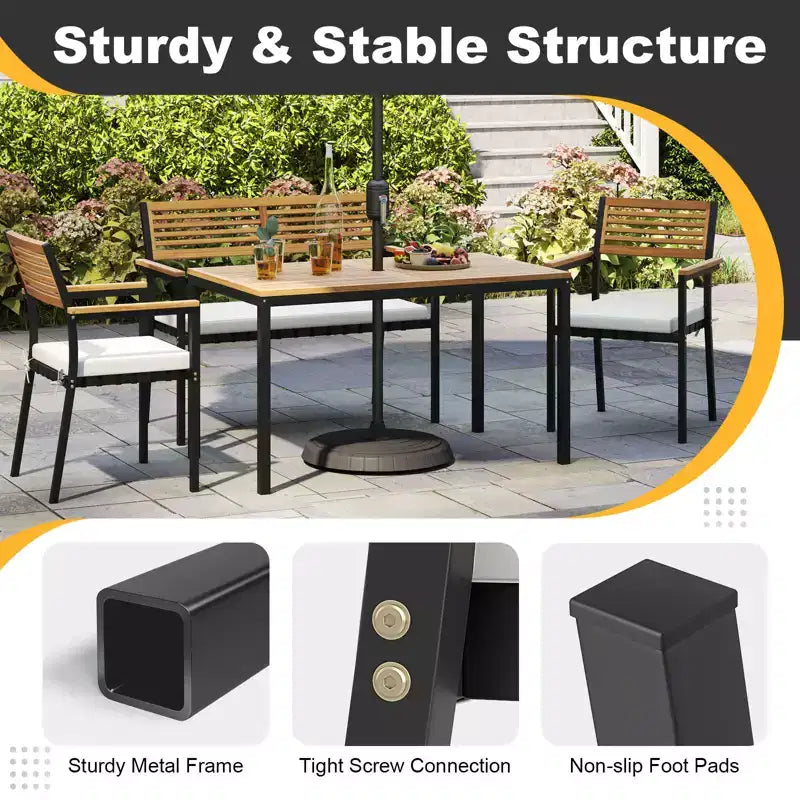 Costway Set di Mobili da Esterno 4 Pezzi con Legno di Acacia e Struttura in Metallo Ombrellone 1 tavolo