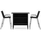 Costway Ensemble de Bar d'extérieur 3 pièces, Table Haute et Fauteuils avec Repose-Pieds et Étagère à 2 Niveaux, Marron/Noir/Gris
