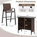 Costway Ensemble de Bar d'extérieur 3 pièces, Table Haute et Fauteuils avec Repose-Pieds et Étagère à 2 Niveaux, Marron/Noir/Gris
