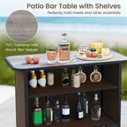 Costway Ensemble de Bar d'extérieur 3 pièces, Table Haute et Fauteuils avec Repose-Pieds et Étagère à 2 Niveaux, Marron/Noir/Gris