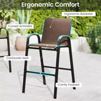 Costway Ensemble de Bar d'extérieur 3 pièces, Table Haute et Fauteuils avec Repose-Pieds et Étagère à 2 Niveaux, Marron/Noir/Gris