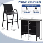 Costway Ensemble de Bar d'extérieur 3 pièces, Table Haute et Fauteuils avec Repose-Pieds et Étagère à 2 Niveaux, Marron/Noir/Gris