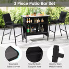 Costway Ensemble de Bar d'extérieur 3 pièces, Table Haute et Fauteuils avec Repose-Pieds et Étagère à 2 Niveaux, Marron/Noir/Gris