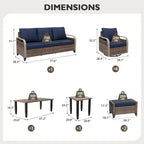EAGLE PEAK Salon de conversation d'extérieur en osier, 4 fauteuils pivotants, causeuse 3 places, 2 poufs, table, 9 pièces