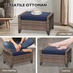 EAGLE PEAK Salon de conversation d'extérieur en osier, 4 fauteuils pivotants, causeuse 3 places, 2 poufs, table, 9 pièces