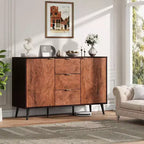 51.2 Mobile Buffet Credenza Noce con 3 Cassetti, Grande Credenza Madia con Ante e Ripiani, Maniglie in Metallo, Compatibile con Robot Aspirapolvere