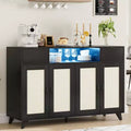 Rattan Sideboard Buffet Cabinet with 4 Doors and 2 Drawers, Console Table Coffee Bar with Power Outlet and Adjustable Shelves