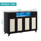 Buffet de salle à manger en rotin avec 4 portes et 2 tiroirs, Table console Bar à café avec prise de courant et étagères réglables