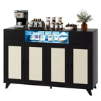 Buffet de salle à manger en rotin avec 4 portes et 2 tiroirs, Table console Bar à café avec prise de courant et étagères réglables