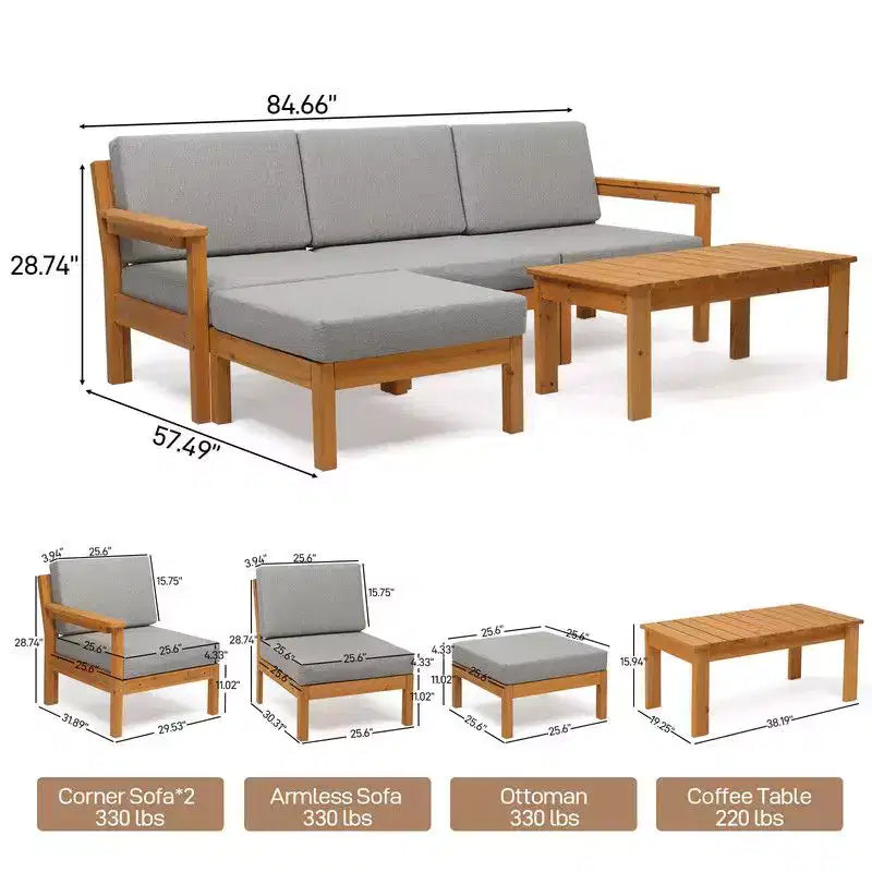 Divano componibile in legno Karl Home Patio a 5 pezzi