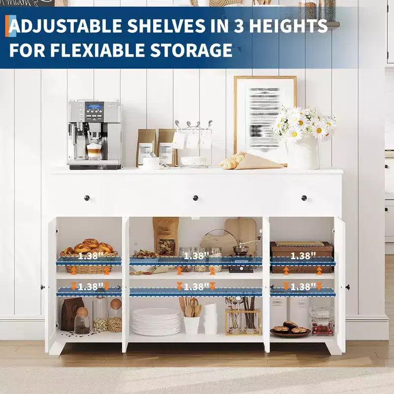 1 Mobile credenza per sala da pranzo con 4 ante e 3 cassetti in truciolato E1 da 15 mm e 4 ante di armadietto