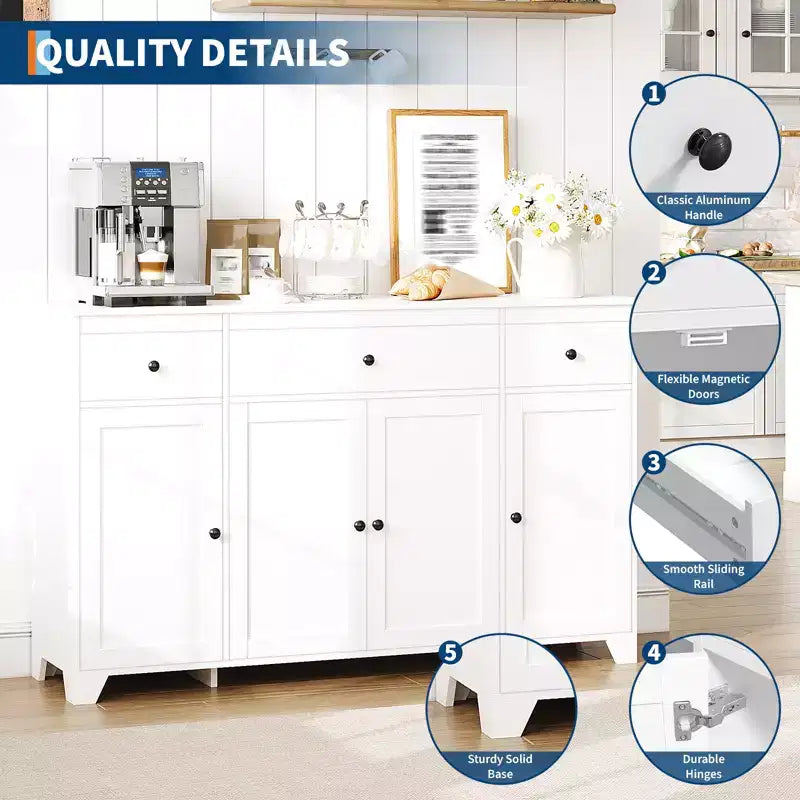 1 Mobile credenza per sala da pranzo con 4 ante e 3 cassetti in truciolato E1 da 15 mm e 4 ante di armadietto