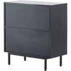 Acekool Buffet en rotin, Armoire 2 portes avec base en métal, Meuble d'appoint bohème moderne pour salon, entrée, salle de bain, Noir