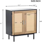 Acekool Buffet en rotin, Armoire 2 portes avec base en métal, Meuble d'appoint bohème moderne pour salon, entrée, salle de bain, Noir