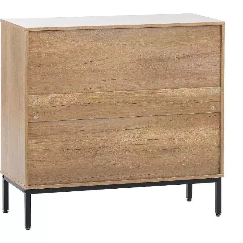 Acekool Buffet en rotin, Armoire 2 portes avec base en métal, Meuble d'appoint bohème moderne pour salon, entrée, salle de bain, Noir