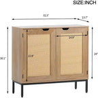 Acekool Buffet en rotin, Armoire 2 portes avec base en métal, Meuble d'appoint bohème moderne pour salon, entrée, salle de bain, Noir