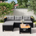 Set di mobili da giardino Heynemo a 4 posti, set da esterno componibile in rattan PE resistente alle intemperie con tavolo contenitore, divano a L da esterno con cuscini