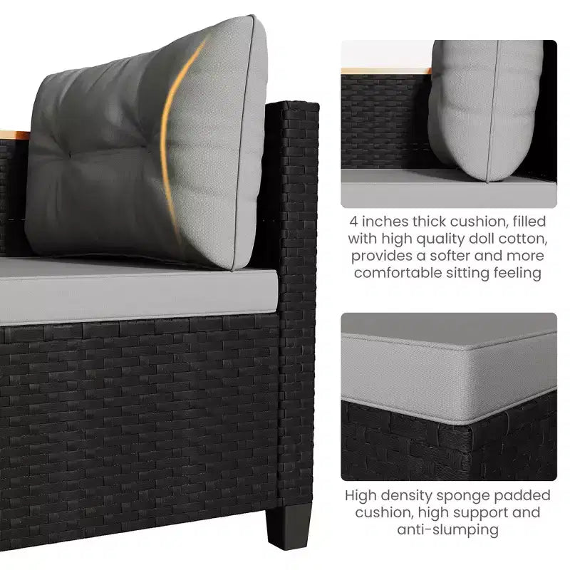 Set di mobili da giardino Heynemo a 4 posti, set da esterno componibile in rattan PE resistente alle intemperie con tavolo contenitore, divano a L da esterno con cuscini