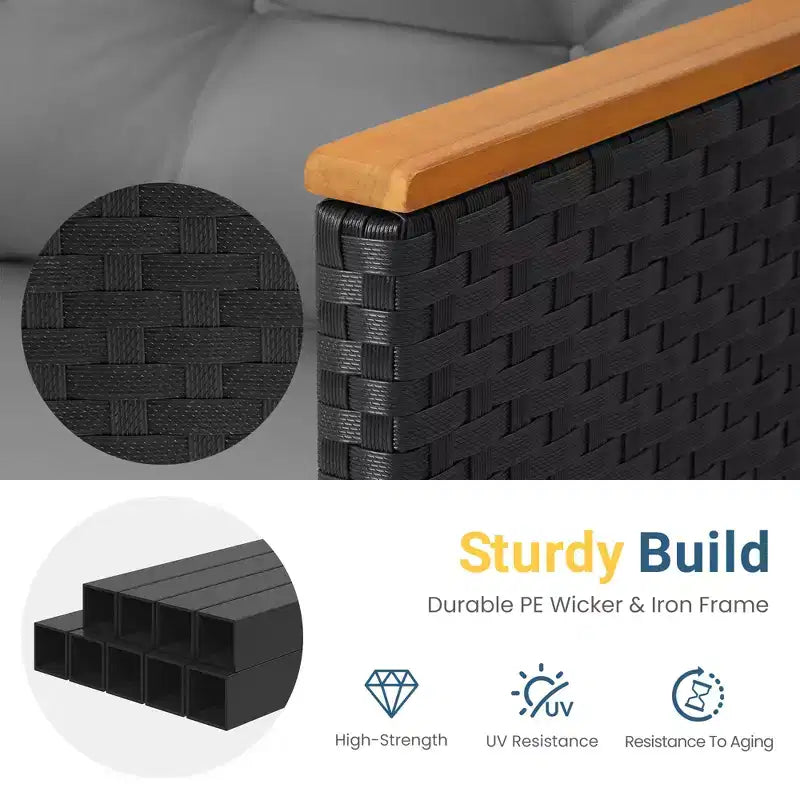 Set di mobili da giardino Heynemo a 4 posti, set da esterno componibile in rattan PE resistente alle intemperie con tavolo contenitore, divano a L da esterno con cuscini