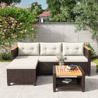 Set di mobili da giardino Heynemo a 4 posti, set da esterno componibile in rattan PE resistente alle intemperie con tavolo contenitore, divano a L da esterno con cuscini