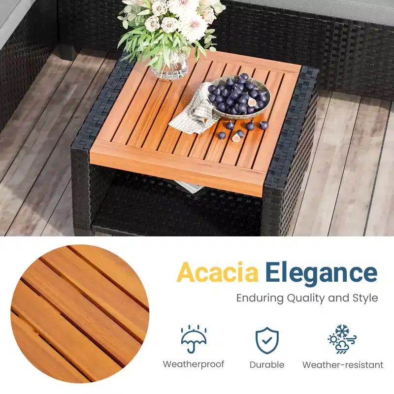 Set di mobili da giardino Heynemo a 4 posti, set da esterno componibile in rattan PE resistente alle intemperie con tavolo contenitore, divano a L da esterno con cuscini